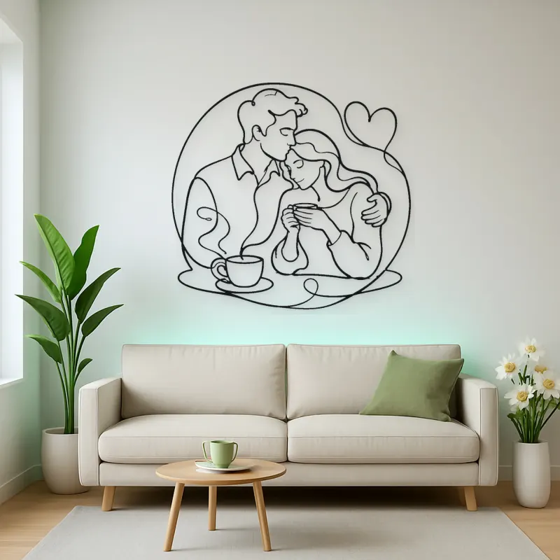 Coffee Morning Couple Metal Wall Art | Romantic Couple Decor