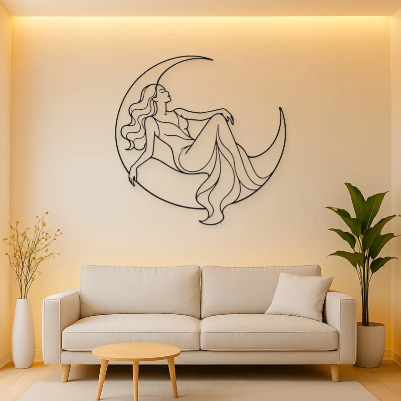 Reclining Crescent Muse Metal Wall Art | Celestial Woman Wall Decor