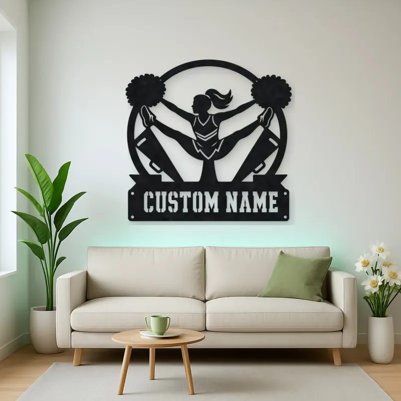Personalized Cheerleader Metal Wall Art with Pom-Poms