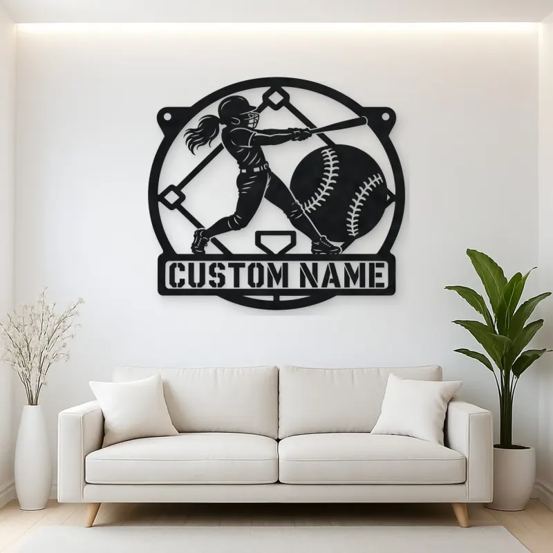Personalized Softball Batter Metal Wall Art with Diamond
