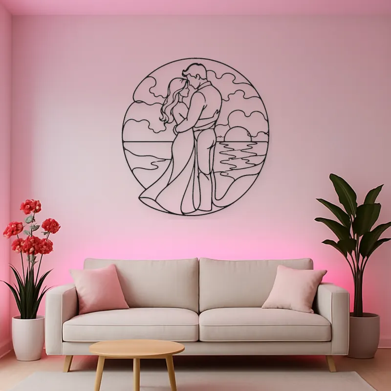 Sunset Hug Couple Metal Wall Art | Romantic Couple Decor