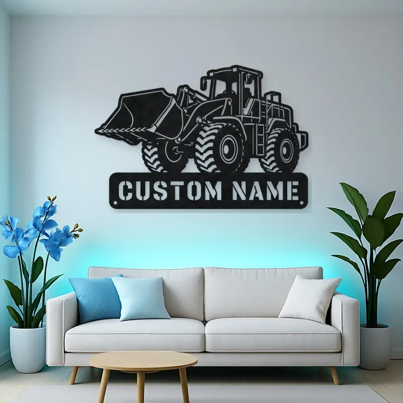 Personalized Heavy Wheel Loader Raised Bucket Metal Wall Art