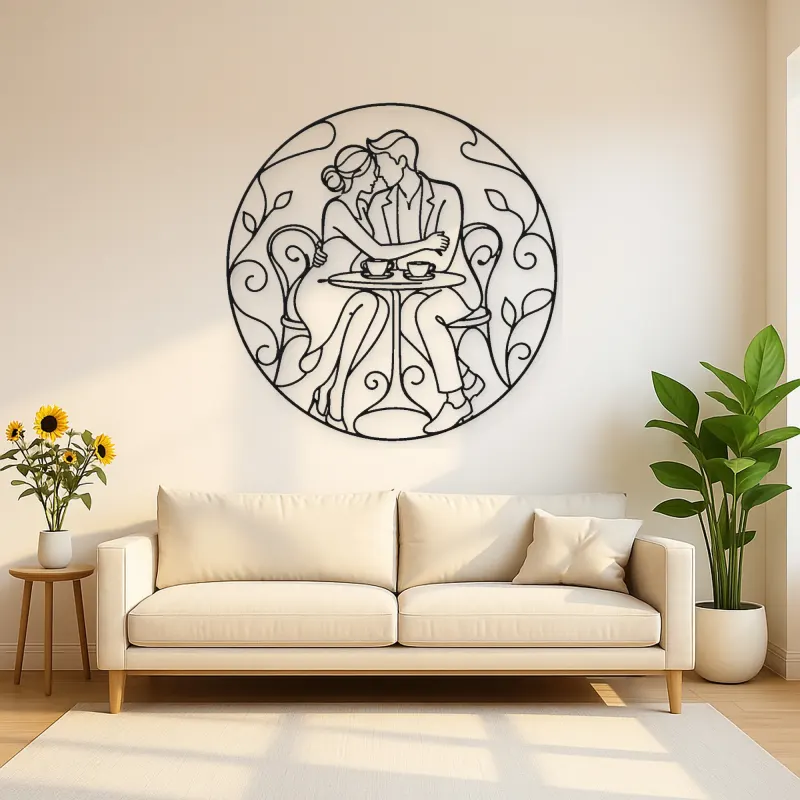 Seated Cafe Lovers Metal Wall Art | Romantic Couple Decor
