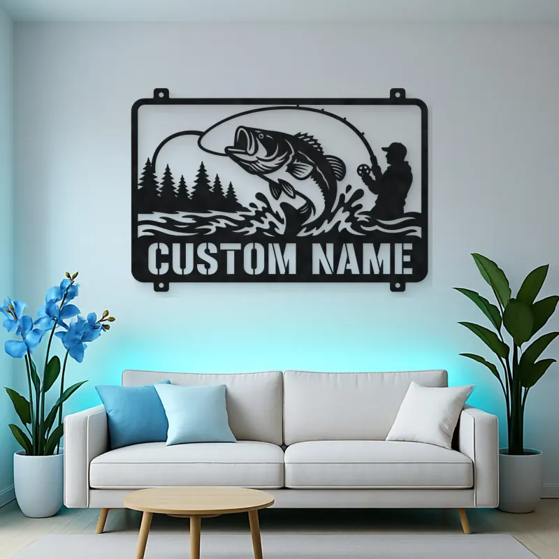 Personalized Fisherman and Bass Metal Wall Art