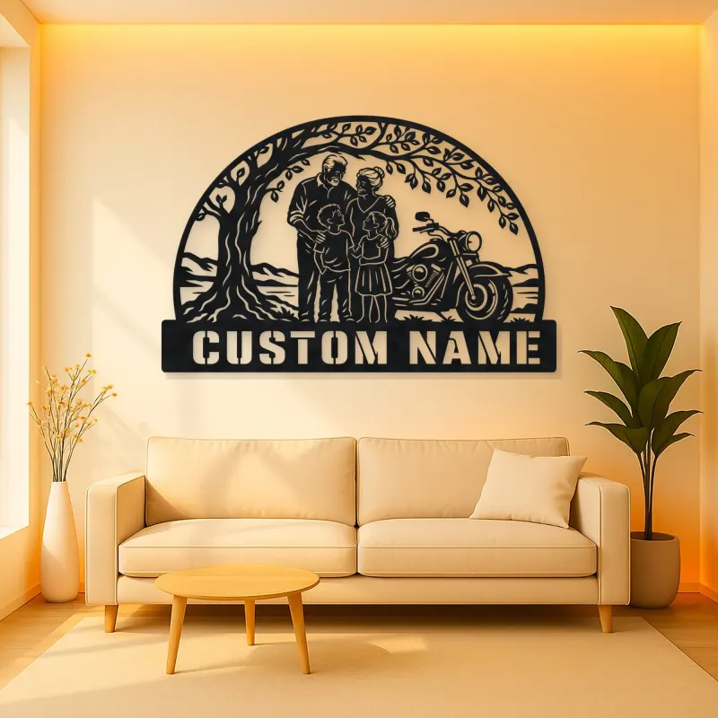 Personalized Grandparents Grandchildren Motorcycle Metal Wall Art