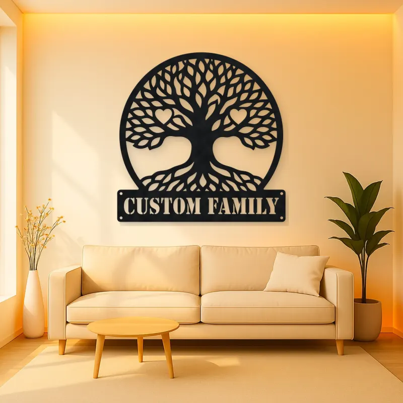 Personalized Family Tree Metal Wall Art with Heart Details