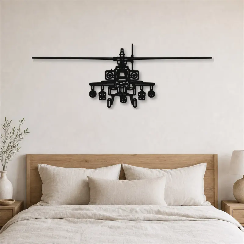 Silhouette in Metallo dell'Elicottero AH-64D Apache Front, Decorazione per la Casa, Regalo di Compleanno, Silhouette di Aeromobile