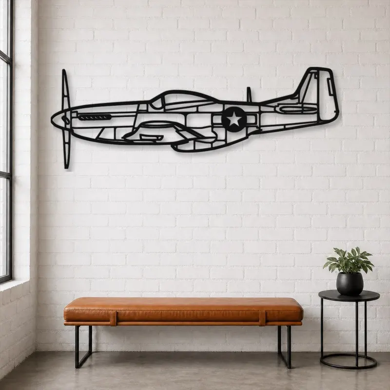 Silhouette d'avion en métal P-51 Mustang, décoration murale aéronautique