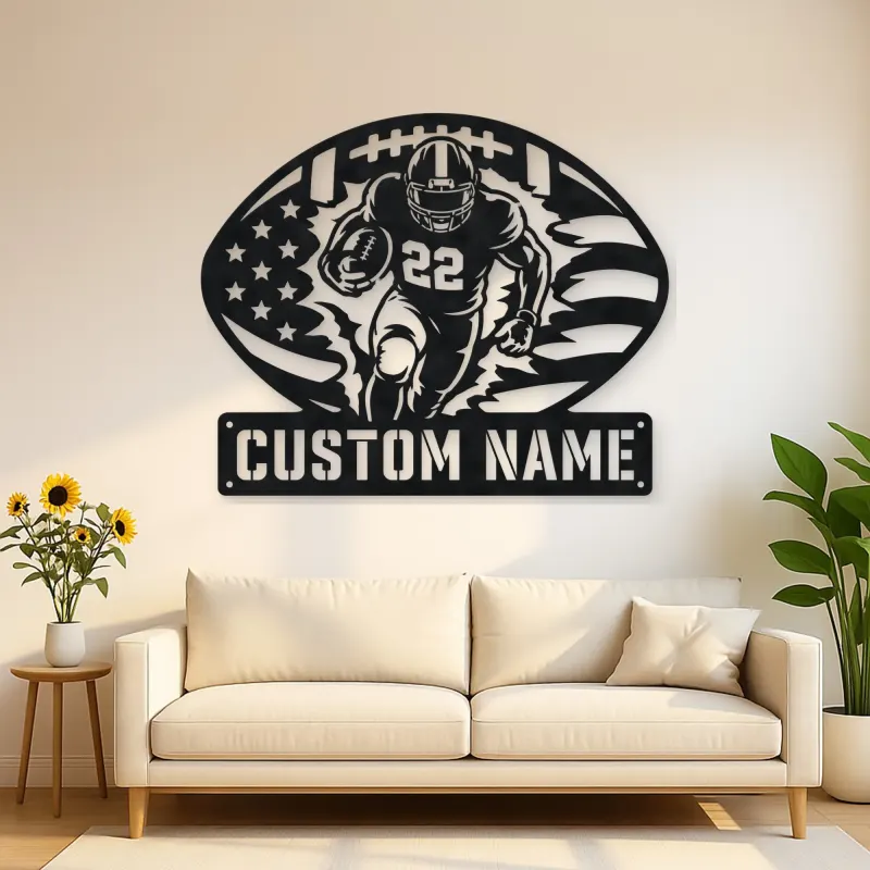 Personalized Number 22 Running Back American Flag Metal Wall Art