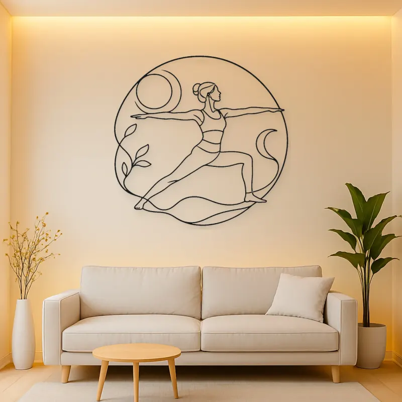 Peaceful Warrior Curve Metal Wall Art | Yoga and Meditation Wall Decor