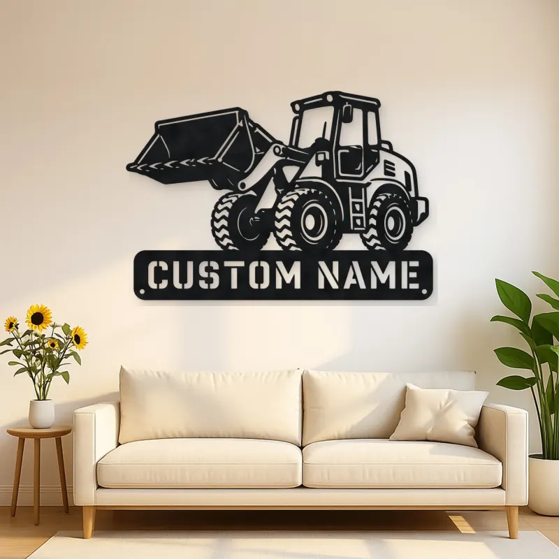 Personalized Compact Wheel Loader Raised Bucket Metal Wall Art