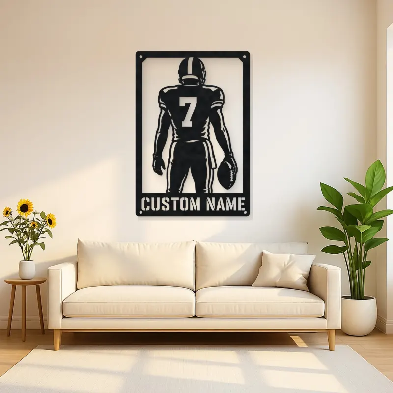Personalized Number 7 Football Player Back View Metal Wall Art