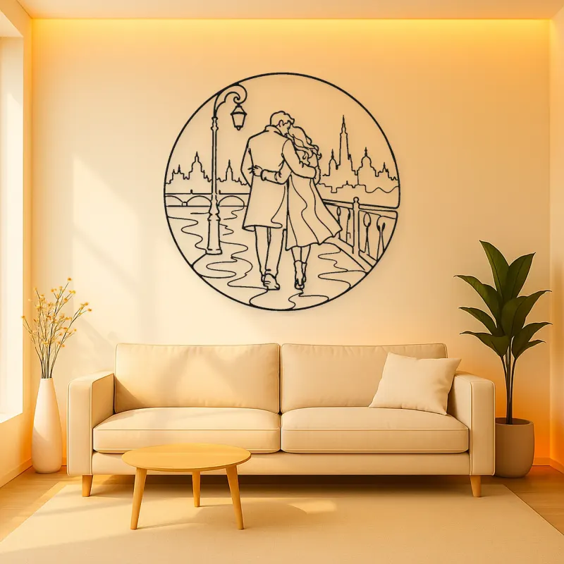 City Walk Lovers Metal Wall Art | Romantic Couple Decor