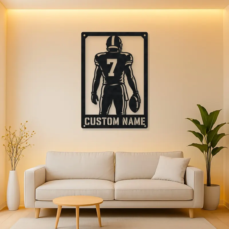Personalized Number 7 Football Player Back View Metal Wall Art