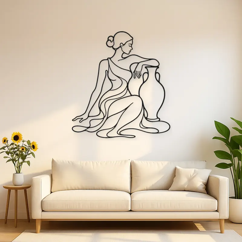 Seated Muse with Vase Metal Wall Art | Feminine Figure Wall Decor