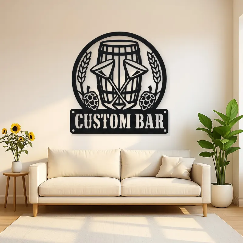 Personalized Home Bar Metal Wall Art with Beer Barrel