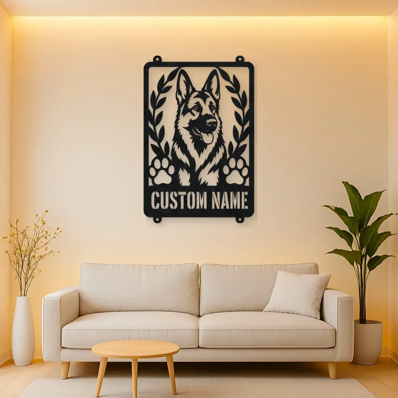 Personalized German Shepherd Metal Wall Art with Paw Prints