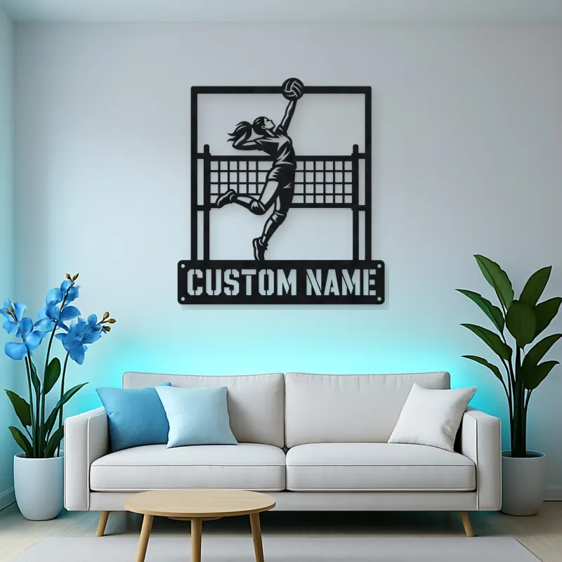 Personalized Volleyball Player Metal Wall Art with Spike Pose