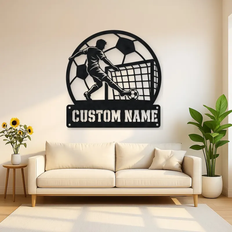 Personalized Soccer Player Metal Wall Art with Goal Scene