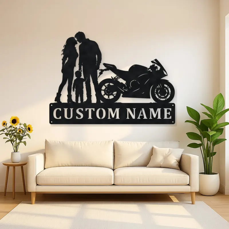 Personalized Sport Bike Family of Three Metal Wall Art