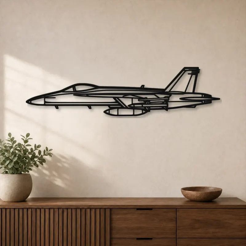 Silhouette d'avion F-18 Hornet en métal, Décoration murale aéronautique