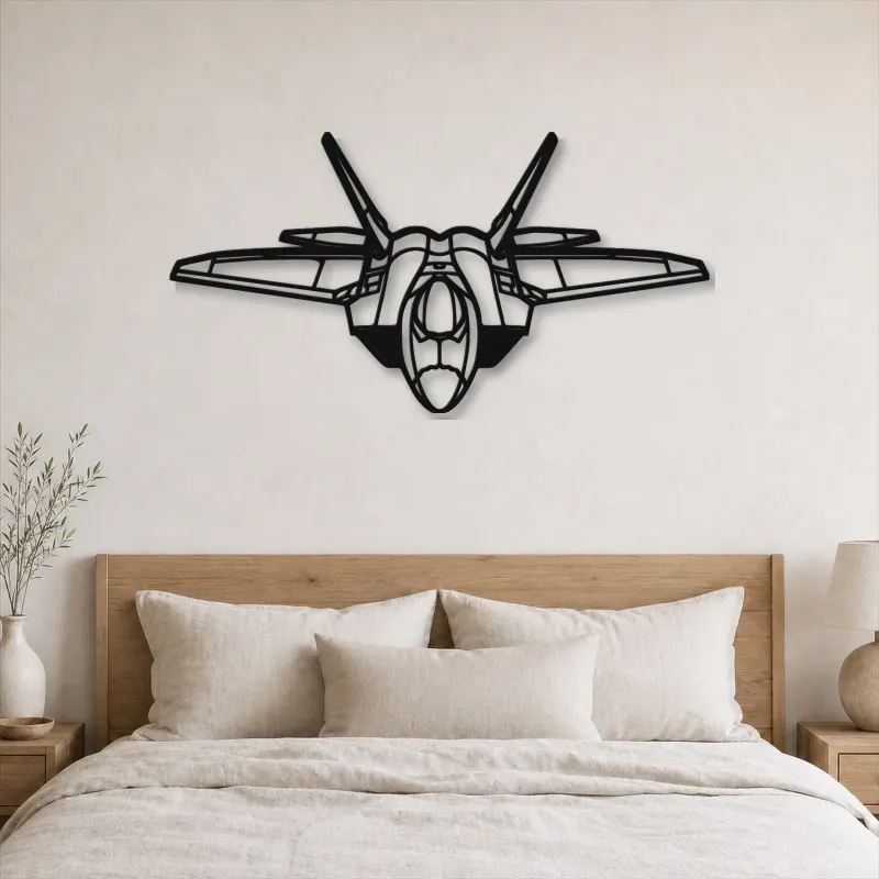 Silhouette d'avion F-22 Raptor Angle en métal, Décoration murale en métal, Décor aéronautique, Décor d'aviation