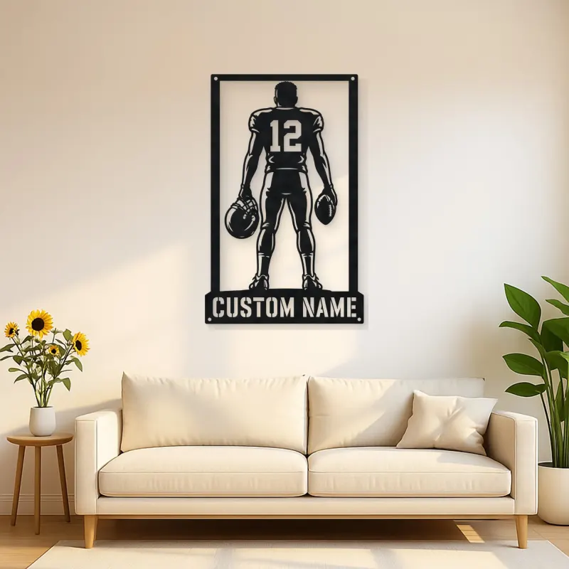 Personalized Number 12 Football Player Back View Metal Wall Art