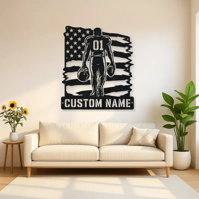 Personalized Number 01 Football Player Flag Metal Wall Art