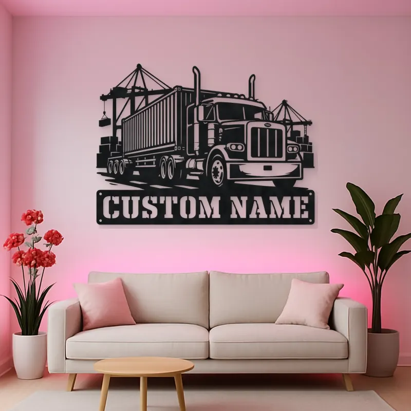Personalized Container Semi Truck Port Metal Wall Art
