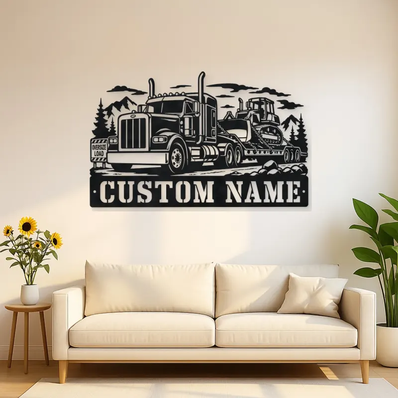 Personalized Heavy Haul Truck and Bulldozer Metal Wall Art