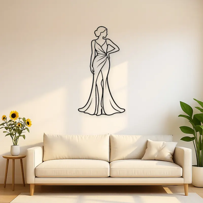 Satin Gown Silhouette Metal Wall Art | Fashion Figure Wall Decor