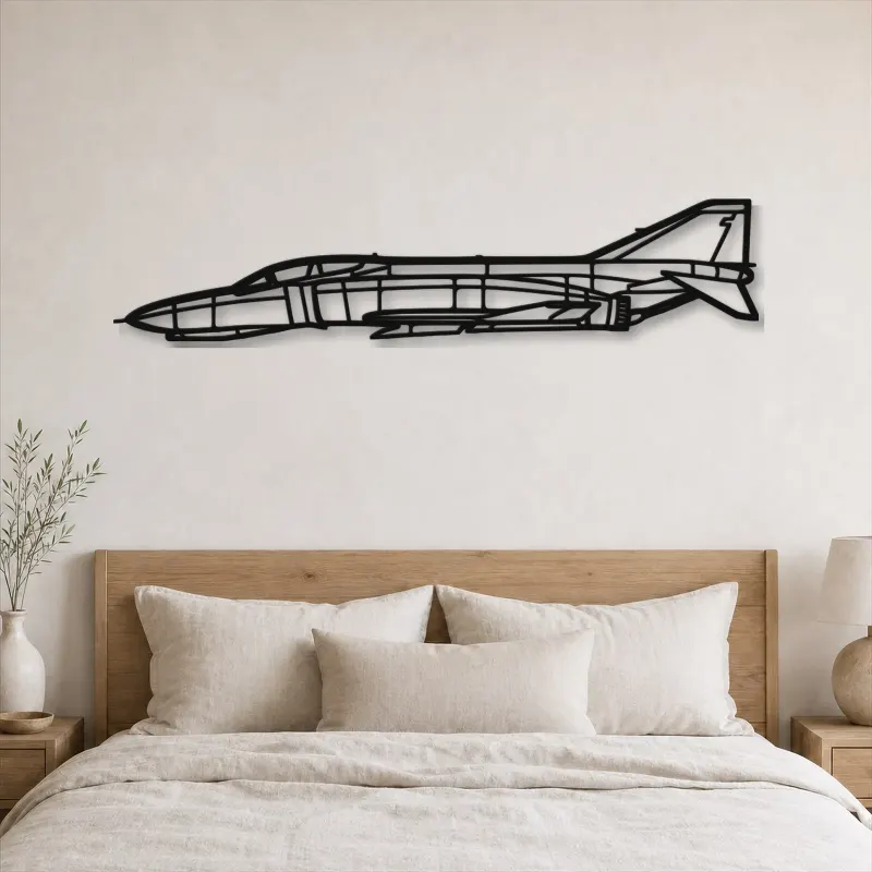 Insegna in metallo silhouette aereo F-4C Phantom, Silhouette di aerei in metallo, Decorazione murale di aviazione, Decorazione per aviatori