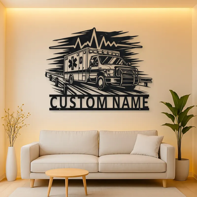 Personalized Highway Ambulance Heartbeat Metal Wall Art