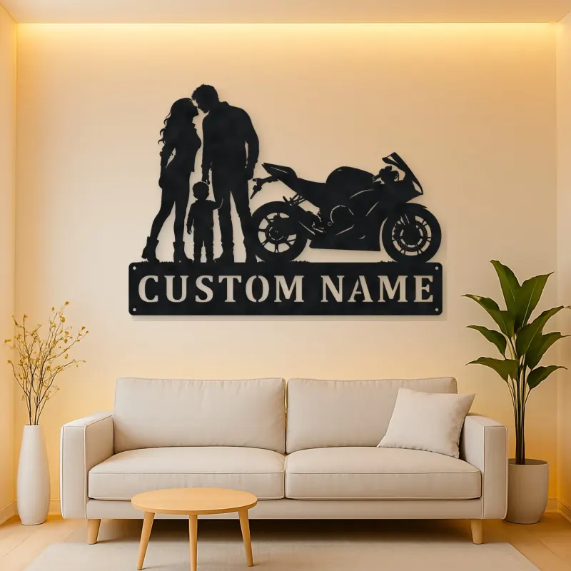 Personalized Sport Bike Family of Three Metal Wall Art