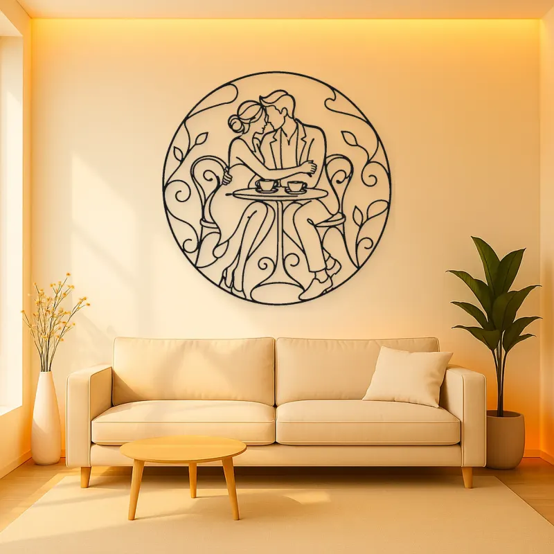Seated Cafe Lovers Metal Wall Art | Romantic Couple Decor