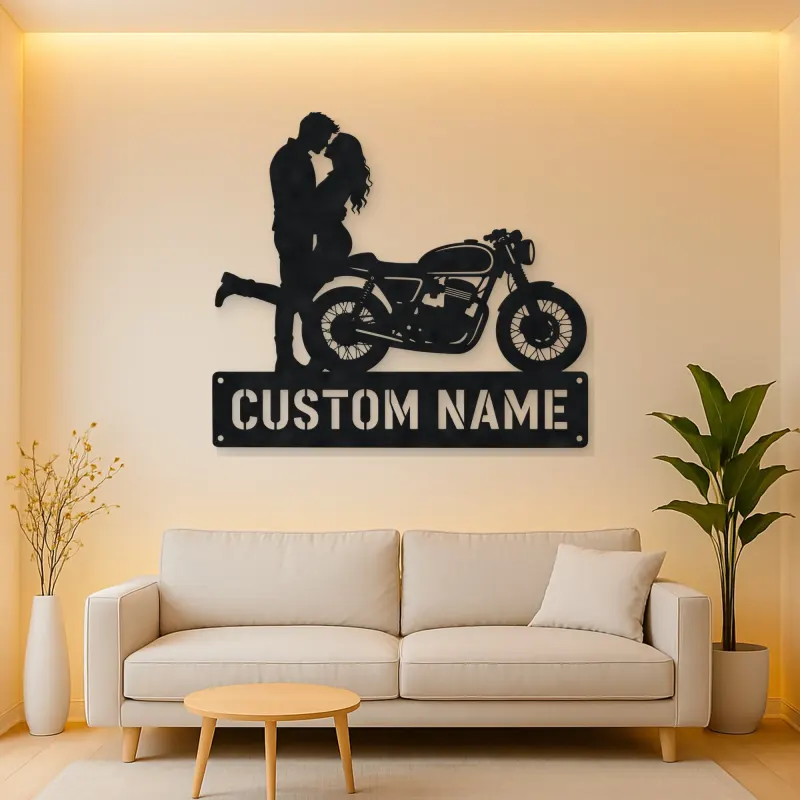 Personalized Cafe Racer Couple Metal Wall Art