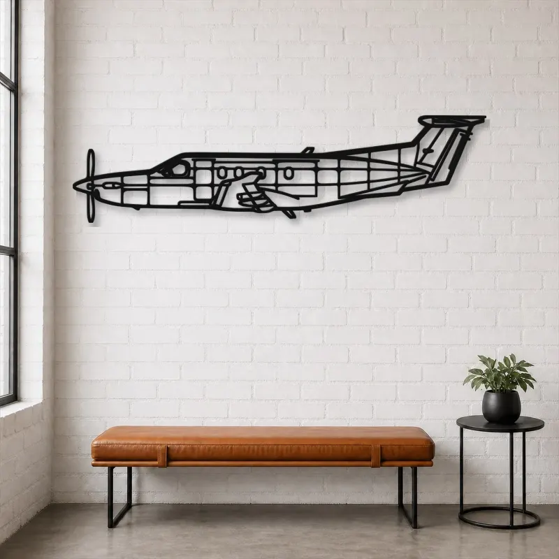 Silhouette en métal d'avion PC 12, Décoration murale en métal, Décor aéronautique, Cadeau pour aviateur