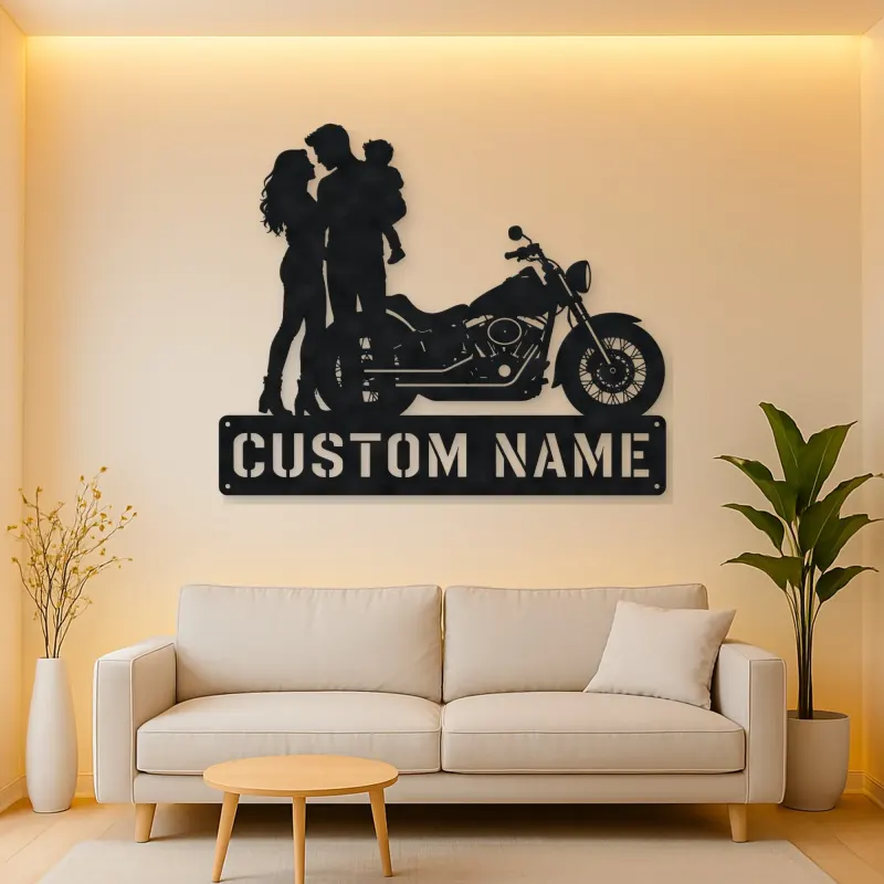 Personalized Cruiser Family with Child Metal Wall Art