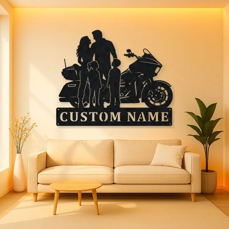 Personalized Touring Motorcycle Family of Four Metal Wall Art