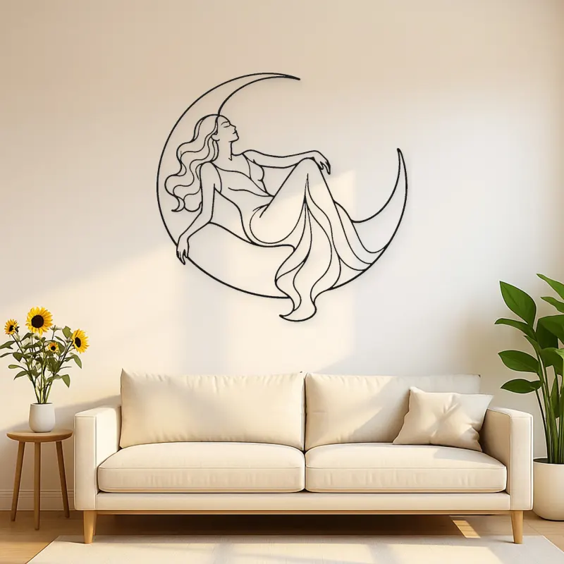 Reclining Crescent Muse Metal Wall Art | Celestial Woman Wall Decor
