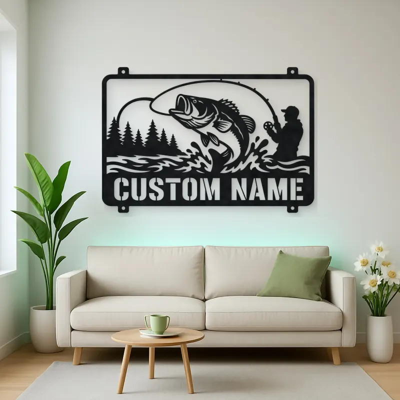 Personalized Fisherman and Bass Metal Wall Art