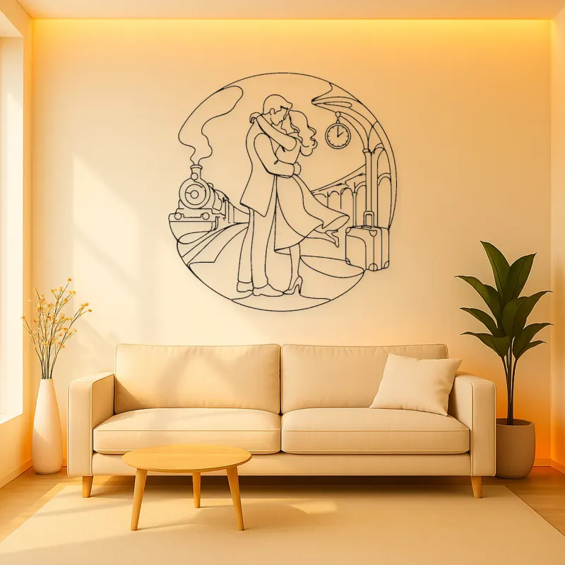 Train Station Reunion Metal Wall Art | Romantic Couple Decor