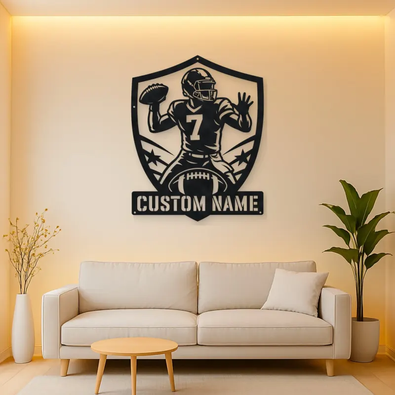 Personalized Number 7 Quarterback Shield Metal Wall Art