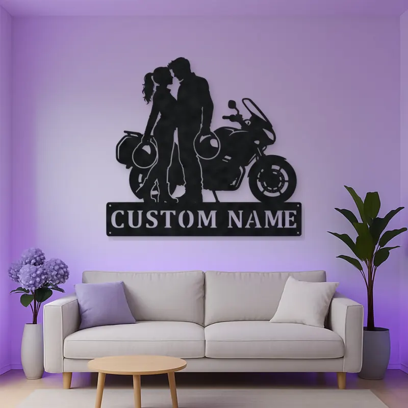 Personalized Helmet Couple and Touring Motorcycle Metal Wall Art