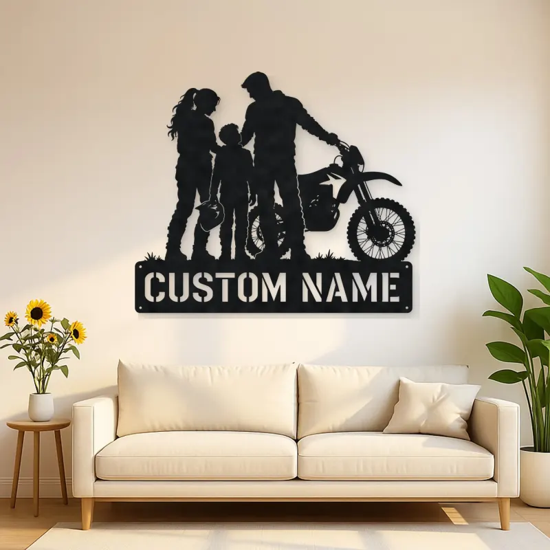 Personalized Dirt Bike Family with Helmets Metal Wall Art