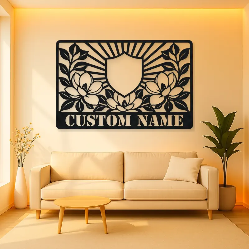 Personalized Magnolia Monogram Metal Wall Art
