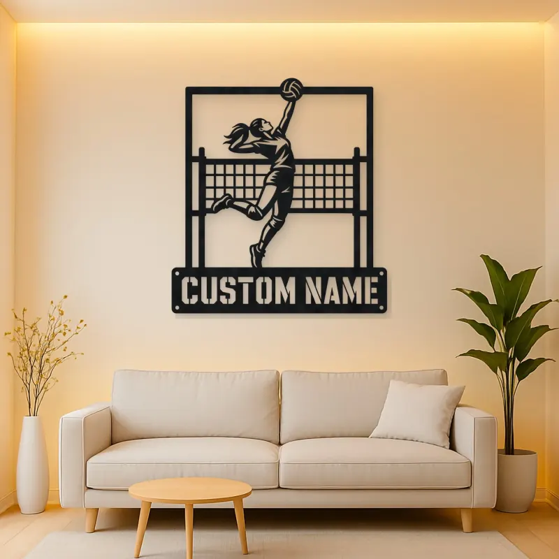 Personalized Volleyball Player Metal Wall Art with Spike Pose