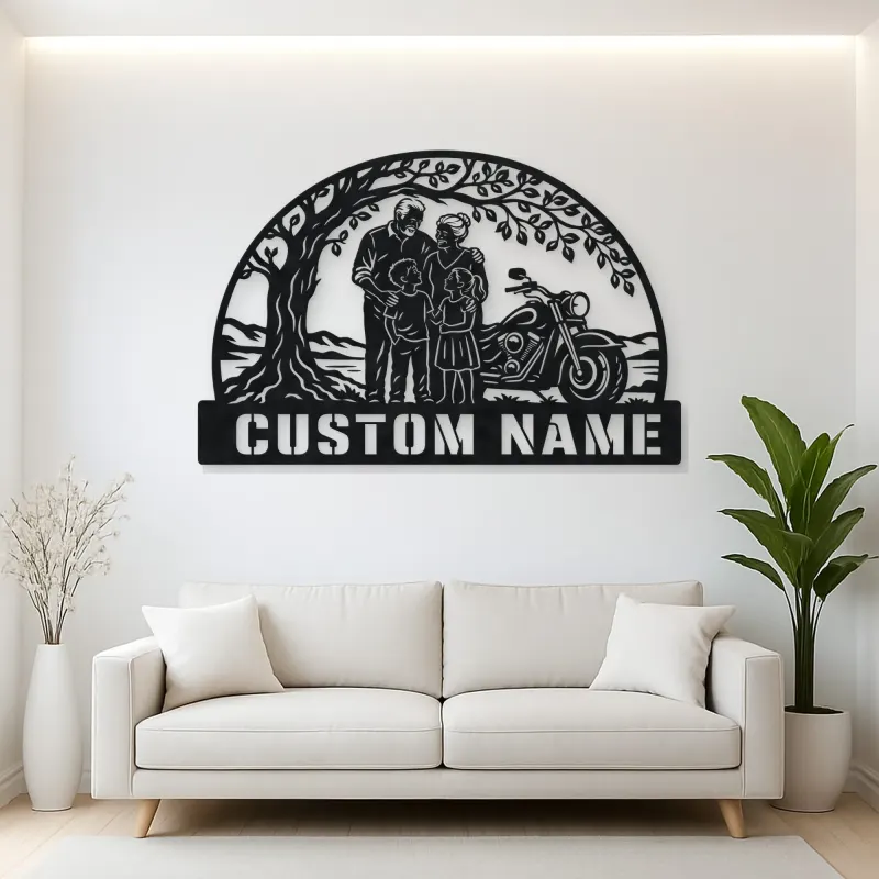 Personalized Grandparents Grandchildren Motorcycle Metal Wall Art