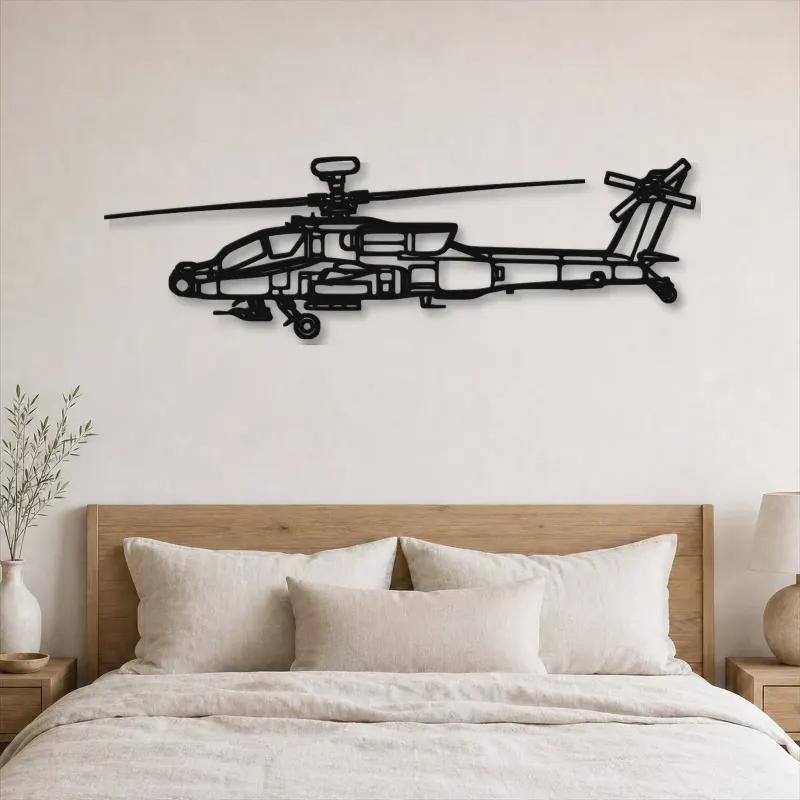 Silhouette de l'hélicoptère AH-64D Apache en métal, Décoration murale, Cadeau d'anniversaire, Silhouette d'avion