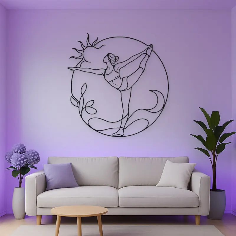 Compass Pose Line Metal Wall Art | Yoga and Meditation Wall Decor